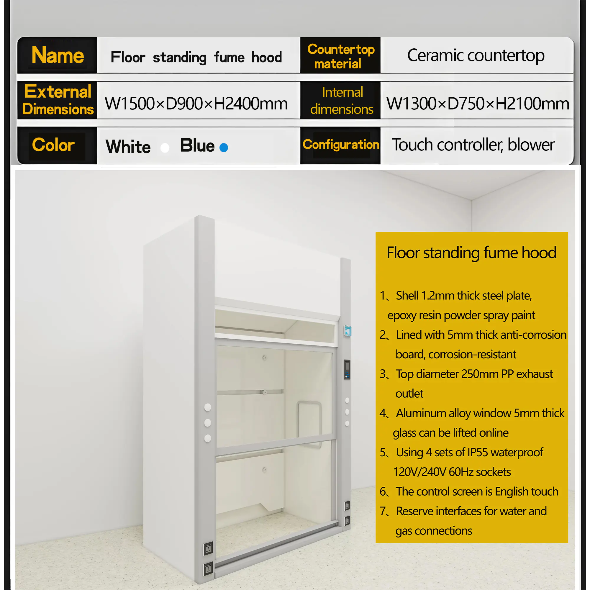 Floor standing fume hood