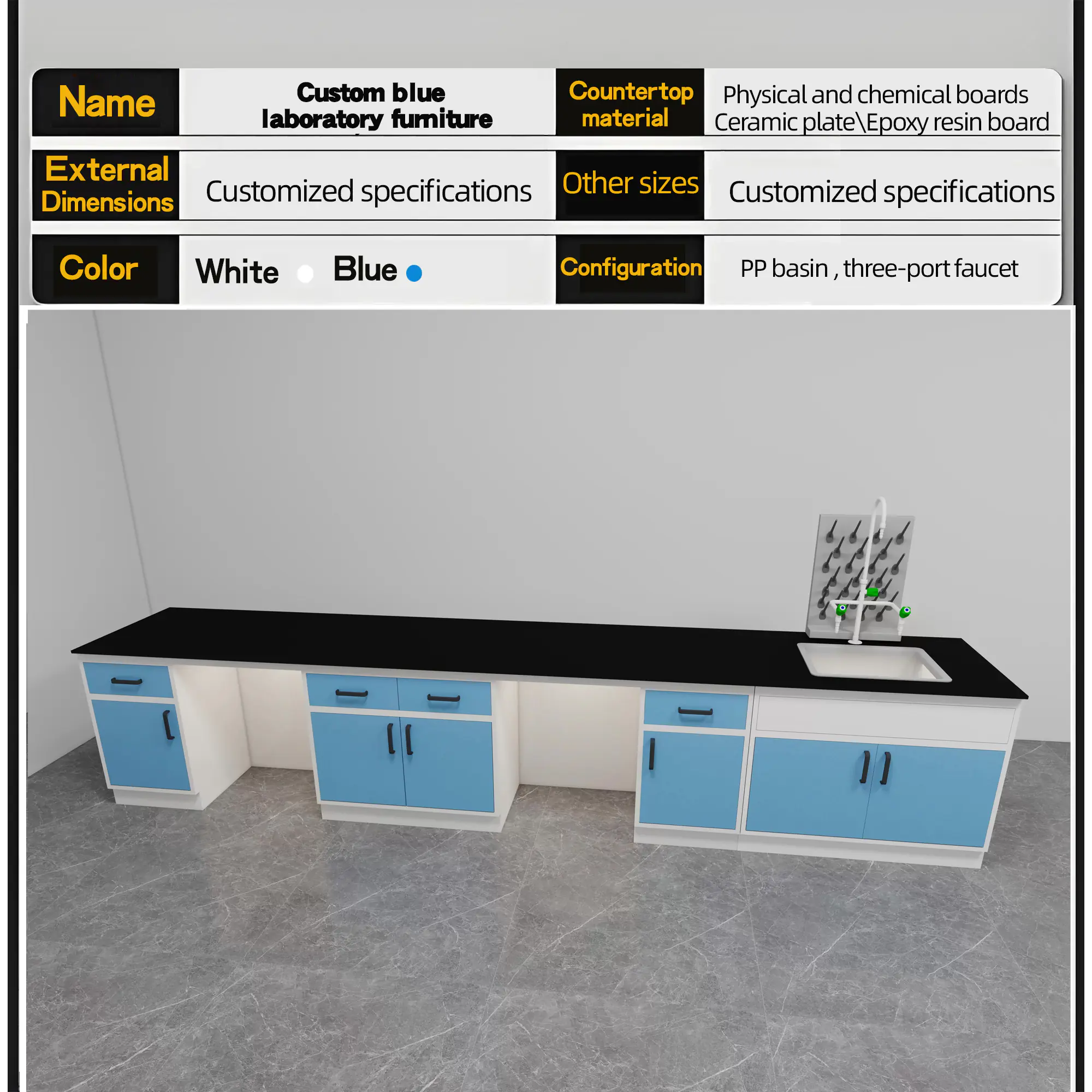 Custom blue laboratory furniture